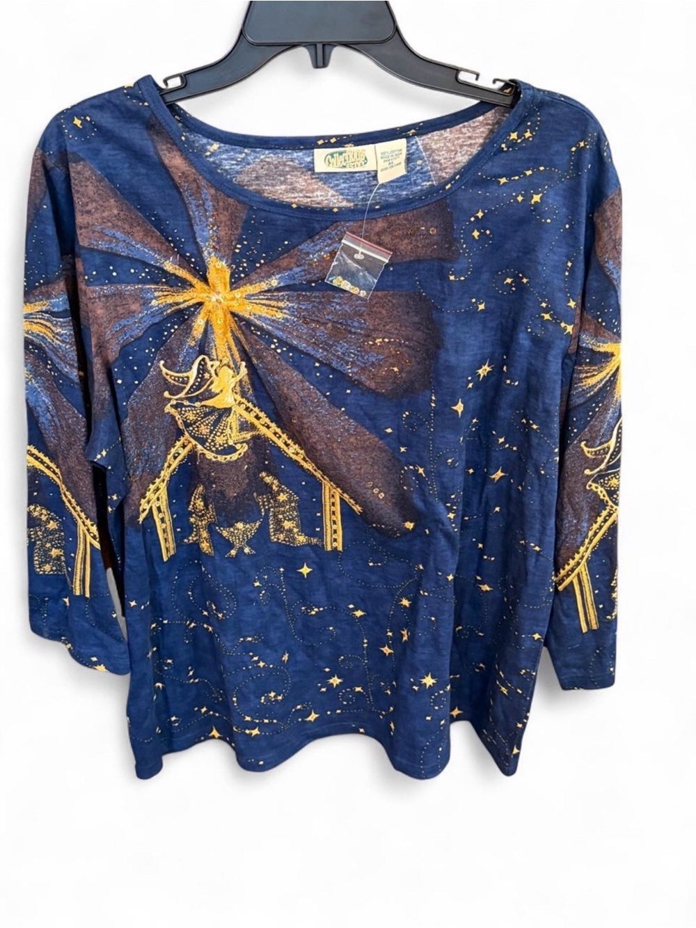 Women’s Navy & Gold Nativity Print Long Sleeve Top